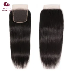 Wigs Beauty Forever Brésilien Hair raide 5x5 Hd Lace Ferme Virgin Hair 4 * 4 Free Part Closeure Pré-cueillette 100% Human Hair
