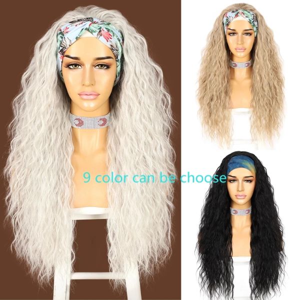 Perruques Beautyown Synthetic Bandband Perruque Long Pinky Curly Grey White Red 99J Brown Pink Blue Wigs Cosplay Hairless Hair 2 Free Bands