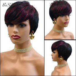 Perruques BeiSDWig perruque synthétique à reflets perruques courtes pour les femmes noires perruque de cheveux de couleur mixte perruque de cheveux naturels avec frange