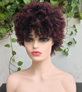 Wigs beisdwig synthetische ombre bordeaux pruik krullend haar korte afro krullende pruiken voor zwarte vrouwen Afro -Amerikaanse vrouwen cosplay perruca