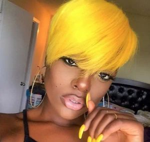 Pelucas BeiSDWig Pelucas sintéticas de pelo amarillo para mujeres negras/blancas peluca corta de color Cosplay estilo Bang mujer rubia Perruque barato