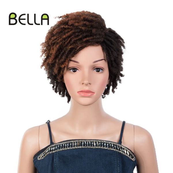 Perruques Bella Afro Kinky Curly Wig Synthétique Courte Perruque 10 pouces Dreadlock Cheveux Bouclés Ombre Rouge Blonde Orange Cosplay Perruques pour Femmes Noires