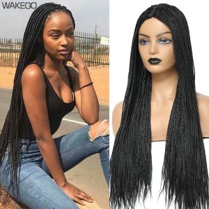 Perruques Black tressé Boîte africaine Boîte à main Traids Perruque Natural Synthetic Traiding Hair pour toutes les femmes Wigsless Wigs Peluca Con Trenzas