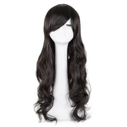 Perruques Black Wig Feishow Synthétique résistant à la chaleur Carnaval Peruca perruque Long Curly incliné Bangs Hair Salon Feme
