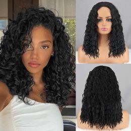 Wigs Black Wine Red Blond Split Afro Wig Medium Length Curly Wig Natural Synthetic Hair For Ladies Party Ladies Bob Wig