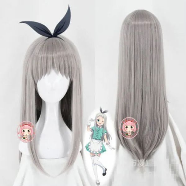 Perruques Blend S Kanzaki Hideri Menma Meiko Cosplay Wig Grey Long Right Hair + Wig Cap