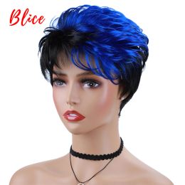 Pelucas Blice Camino sintético Color pelucas Cortas onduladas para mujeres negras Envío gratis Kanekalon Wig 1B/Azul Daily