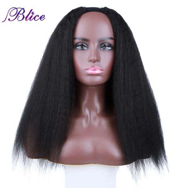 Perruques Blice U Part perruque synthétique sans frange crépus perruque de cheveux raides pour les femmes noires sans colle pince dans la tête Bang demi perruques