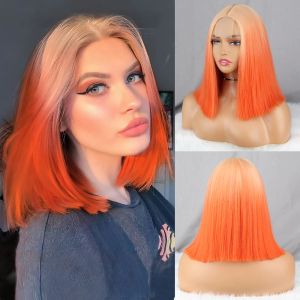 Perruques blondes orange gradient perruque à épaule droite courte perruque perruque pour les femmes halloween cosplay lolita thermor rose cheveux noirs