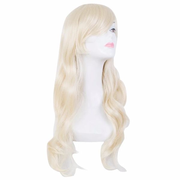 Perruques Blonde Perruque FeiShow Synthétique Résistant À La Chaleur Oblique Frange Cheveux Longs Ondulés Carnaval Fête Halloween Costume Cosplay Postiche