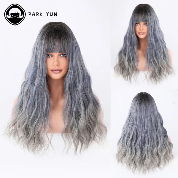 Perruques Blue Grey Long Curly Women Perruques Wicth Ghost Cosplay Halloween Costume Party Daily Wig Wig High density Resistant Synthetic Wig
