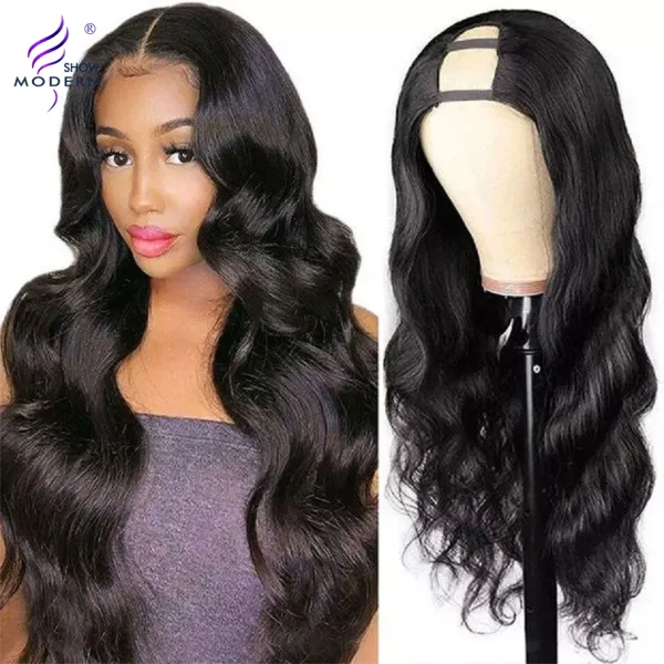 Perruques Body wave u partie perruque 30 pouces Wigs de cheveux humains sans glueless pour les femmes brésiliennes ondulées u partie 150% densité naturelle noire bon marché