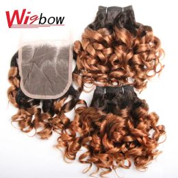 Perruques Bouncy Curly Bundles Heuvrages Human with Close 6PCS Brésiliens brésiliens avec fermeture 4x4 pour les femmes ombre 1b30 cheveux bouclés