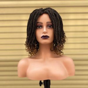 Pruiken doos gevlochten pruiken voor zwarte vrouwen hittebestendige haak kinky 2 twist ombre blonde Afrikaanse synthetische korte bob vlechten haarpruik