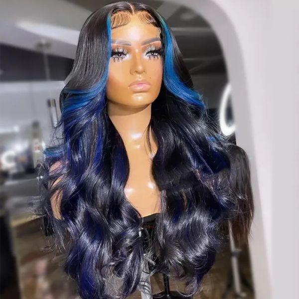 Perruques Brésilien Brésilien Bleu Hights Black Colored Human Hair Wigs 360 Lace Frontal Body Wig Wig 180% Density HD Synthetic Lace Front Wi