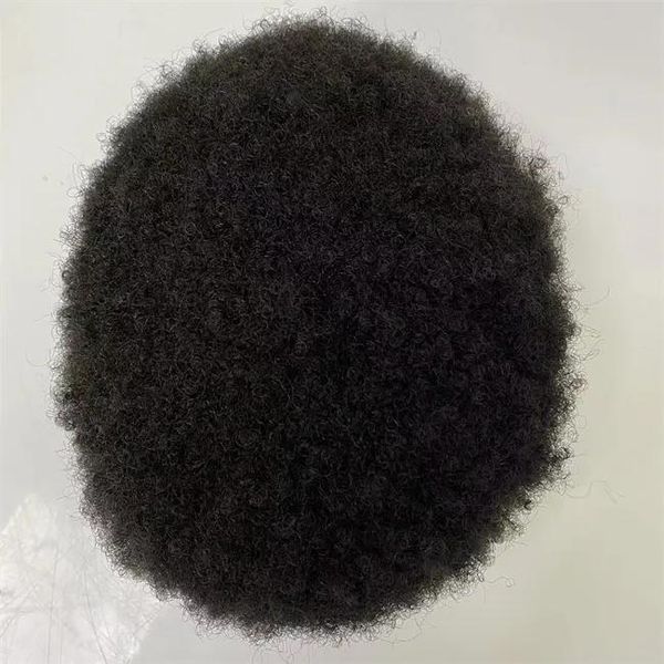 Pruiken Braziliaanse Maagd Menselijk haarstuk Afro-Amerikanen 4 mm Afro Kinky Krul Mono Toupetje Zwart Kleur 3 # Kanteenheden voor zwarte mannen 6x8 6x