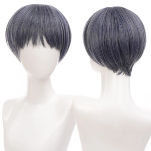 Pelucas BUQI Pelucas rectas cortas sintéticas Rubio Negro Mezclado Azul Gris Pelucas para hombre Mujer Niños Niñas Fiesta Cosplay Anime Halloween