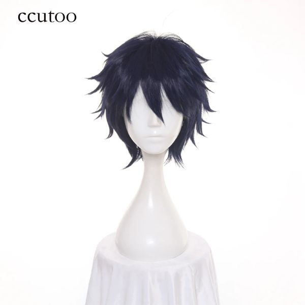 Perruques ccutoo 30 cm Ao no bleu exorciste Okumura Rin queue de fée bleu court moelleux couches cheveux synthétiques Cosplay perruque cheveux complets