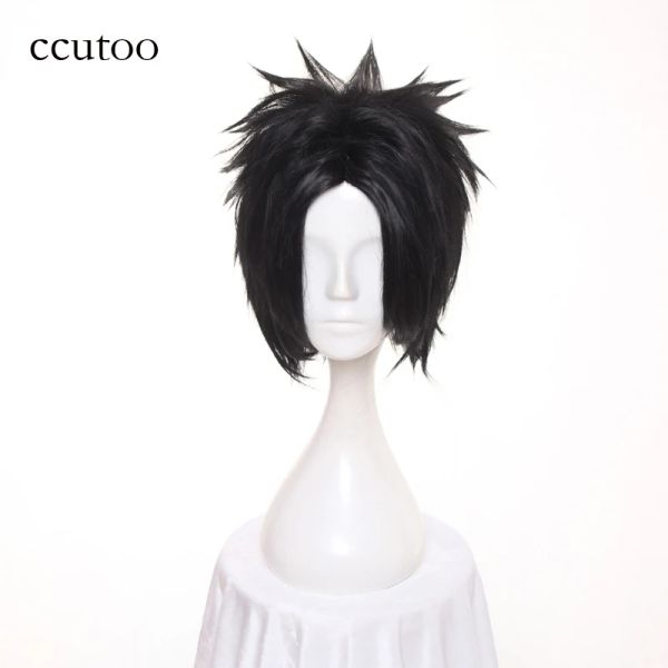 Pelucas CCUTOO 30cm Black Short Short Spuffy Cape de cabello sintético Pelucas Uchiha Sasuke Cosplay Fibra de resistencia al calor