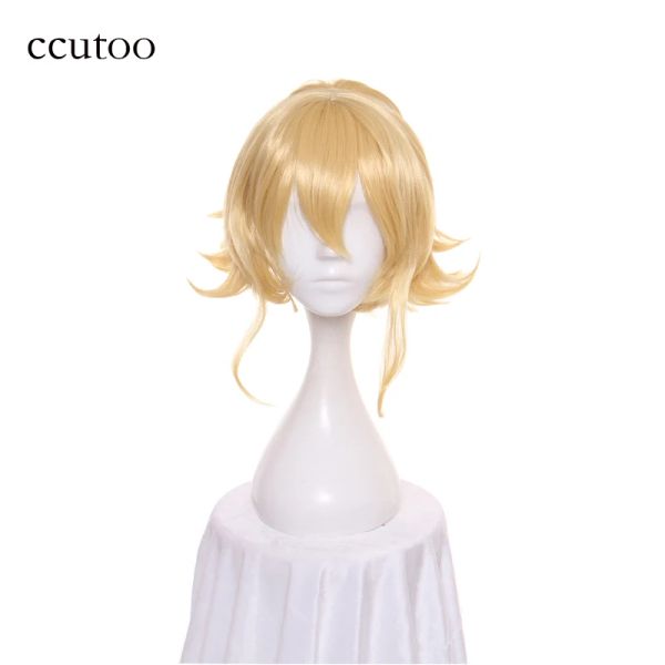 Perruques ccutoo 35cm saga courte dorée de Tanya The Evil Tanya von Degurechaff Synthetic Hair Cosplay Wig with chip ponyton