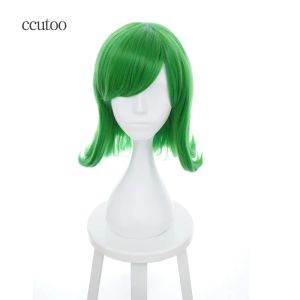 Perruques ccutoo 40 cm vert bouclé court frange oblique haute température fibre cheveux synthétiques à l'envers dégoût Cosplay perruque Costume cheveux