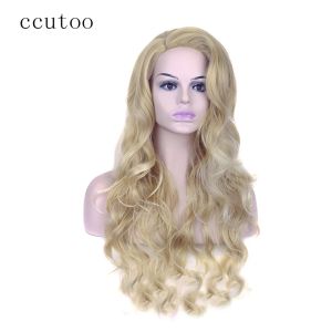 Wigs Ccutoo 70cm Golden Blonde Mix WAVY Long Side Parting Styled Synthetic Wig Women's Hair Cosplay Volledige pruiken Hittebestendigheid Vezel