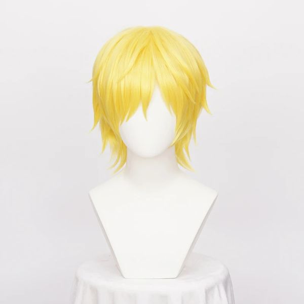 Perruques ccutoo Anime One Piece Cosplay perruques Sanji perruque courte droite dorée résistant à la chaleur cheveux synthétiques + bonnet de perruque