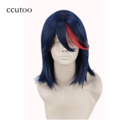 Perruques ccutoo KILL la KILL Matoi Ryuko 35 cm bleu avec rouge perruques Cosplay courtes droites résistance à la chaleur cheveux synthétiques