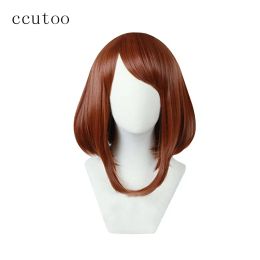 Perruques ccutoo My Hero Academia Boku no Hiro Akademia Uraraka Ochako, perruque synthétique courte brune Bobo résistante à la chaleur pour Cosplay