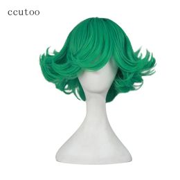 Perruques ccutoo One Punch Man Senritsu no Tatsumaki 12 "vert bouclés cheveux synthétiques de style court pour les perruques de Cosplay de fête féminine