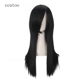 Perruques ccutoo orochimaru 60cm / 23,6 pouces noires droites longues synthétiques cheveux pleins franges à haute température fibre cachée de perruques complètes