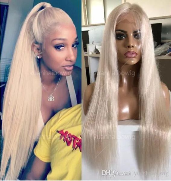 Perruques Celebrity Lace Front Wig # 60 Blonde soyeuse droite 10A Grade brésilienne vierge cheveux humains pleine dentelle perruques pour femme rapide Express Del