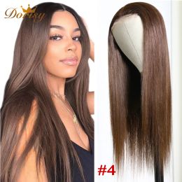 Perruques Chocolate brun dentelle Fermeure perruques Human Human 4x4 Lace Fermeure Perruque brésilienne droite pour femmes Dorisy Remy Hair # 2 # 4