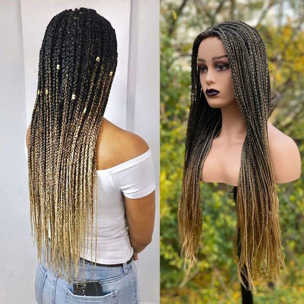 Perruques Cosplay Traiding Hair Wig 26 pouces perruques tressées pour les femmes noires ombre barids synthétiques longs Boîte synthétique Boîte tressée