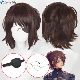 Perruques Cosplay Wigs 35cm Hange Zoe Cosplay Attack on Titan Final Season 4 Hange Zoe Wig Dark Brown Hair Mask Mask Anime Anime Anime Wig