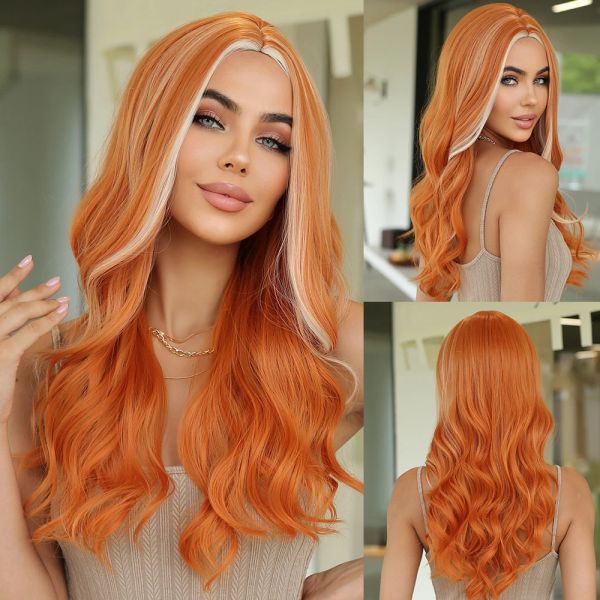 Perruques Craftourist Ginger Wigs pour les femmes Long Natural Wavy Orange Wigs avec une perruque de fibre de fibre de chaleur synthétique de refoute de refuge synthétique