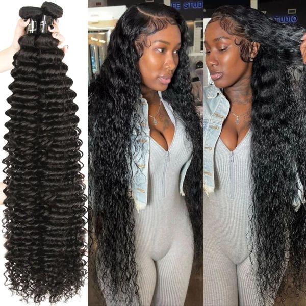 Pelucas bondles rizados 30 36 38 40 pulgadas 100% de cabello humano Bundles brasileño bandeo de ondas profundas Bundles cabello Virgin Human Hair Extension