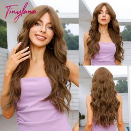 Perruques Curly Brown Brown Synthetic Wigs with Bangs for Women Afro Chestnut Brown Deep Wave Cosplay Wig Daily Natural Hair Heat Reisitant