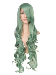 Perruques Curly Wig Feishow Synthétique Couverture résistante à la chaleur Face Bangs Carnaval Halloween Cosplay Party Femme Femme Green Poice