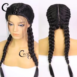 Pelucas CWIGS Soft Black Synthetic Wig Cosplay Wigs trenzado para mujeres negras Máquina hecha Camil de caja rubia de miel roja resistente al calor