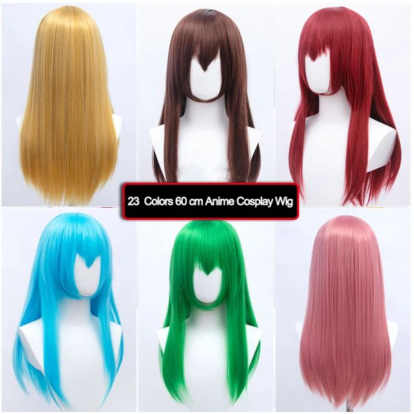 Perruques difei 24 pouces synthétiques longs perruque de cosplay pour les femmes blondes rouges rose gris violet pour les cheveux anime droits Halloween Party Hair