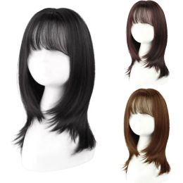 Pruiken difei korte pruiken met lucht pony haar bob krullende staart pruiken synthetisch haar natuurlijke zwarte kleur haar pruiken voor vrouwen feest