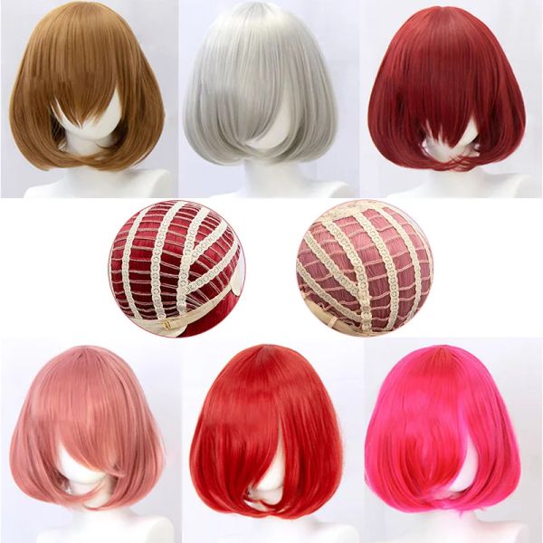 Perruques difei synthétique anime postipiet short bob hair raide with bangs lolita cosplay perruque pour femmes couvre-chefs universels 12 pouces