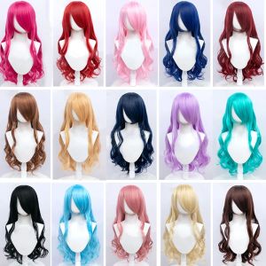 Pelucas Difei Cosplay sintético Anime Wig buena calidad Long Natural Wavy With Bangs Party Lolita Hair Wigs for Women Pink White Blue