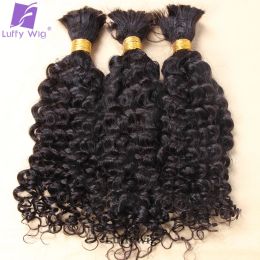Perruques Double dessin en vrac à cheveux humains bouclés 100% brésilien Remy Human Hair Balk for Braiding Crochet pas Waft Natural Black Couleur