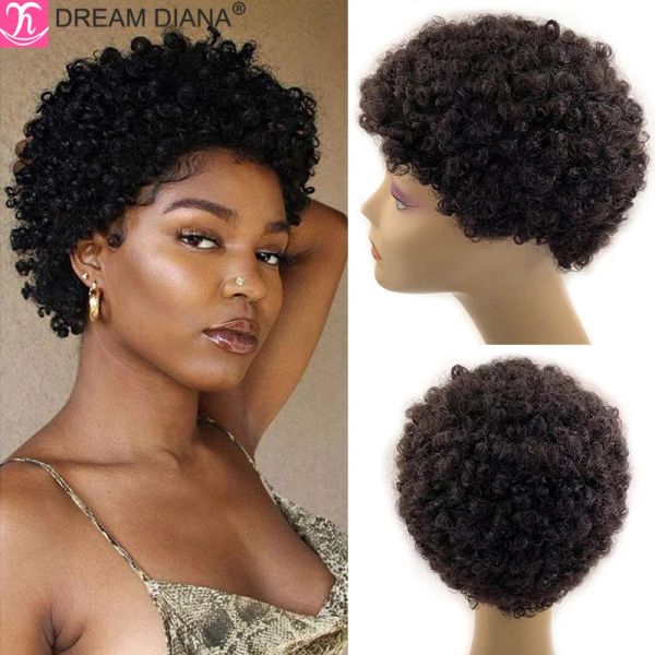 Perruques Dreamdiana Brésilien Curly Hair Wigs Afro Curly Human Hair Wig Perruque Bresillienne Pixie Coup Full Machine Fabriqué Human Hair Wigs