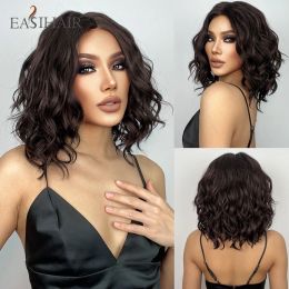 Pelucas Easihair Lace negro pelucas sintéticas cortas rizadas onduladas onduladas peluca de encaje transparente para mujeres fibra resistente al calor natural diario