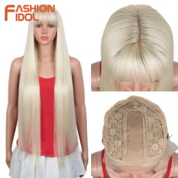 Pelucas de moda ídolo 3236 pulgadas de largo liso lacio pelucas de encaje para mujeres ombre de fibra de alta temperatura 613 pelucas de cosplay flequillo sintético