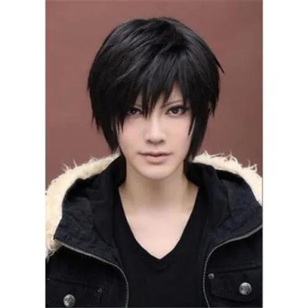 Perruques Mode Femmes Noir Droit Court Pixie Cut Cheveux Synthétiques Cosplay Perruque Complète