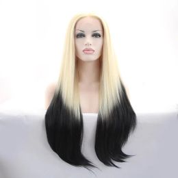 Парики Быстрая доставка, средняя часть, синтетический парик Ombre Blonde, кружевной передний парик с детскими волосами, термостойкие 30 дюймов, длинные парики Ombre для черного W